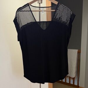 Elegant Black Women's Top with Sheer Accents